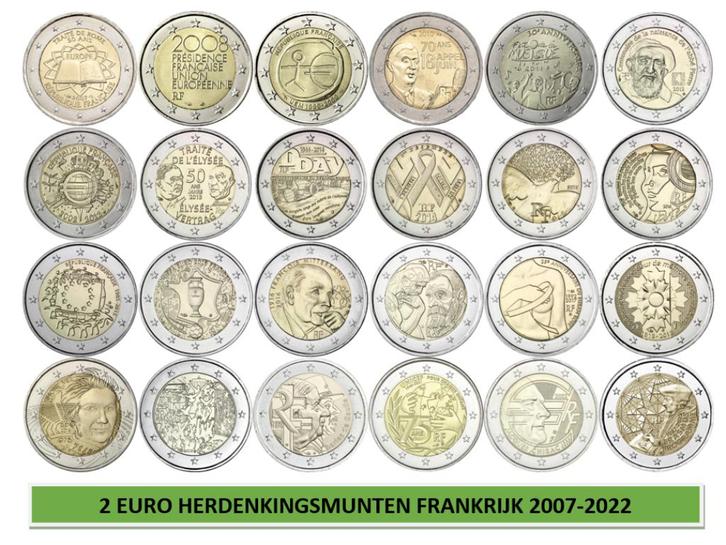 2  euro herdenkingsmunten Frankrijk 2007-2022, Postzegels en Munten, Munten | Europa | Euromunten, 2 euro, Frankrijk, Ophalen of Verzenden
