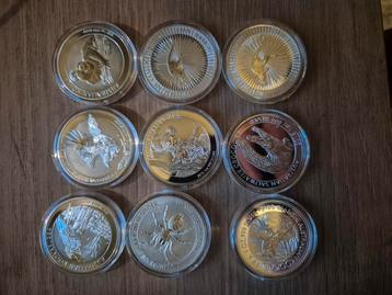  9 zilvere munten 1 oz Australië  beschikbaar voor biedingen