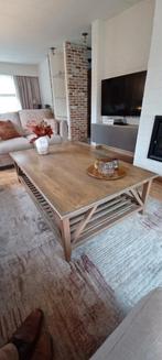 Landelijke salontafel en bijzettafel in massief hout, Huis en Inrichting, Tafels | Salontafels, Ophalen, Zo goed als nieuw, Eikenhout