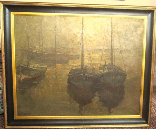 "Boten in het maanlicht" - Pierre Verbeke, Antiek en Kunst, Kunst | Schilderijen | Klassiek, Ophalen