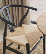 Eetkamerstoel Y-chair Wishbone zwart/beige 6 stuks, Huis en Inrichting, Stoelen, Ophalen, Riet of Rotan, Landelijk modern, Zwart