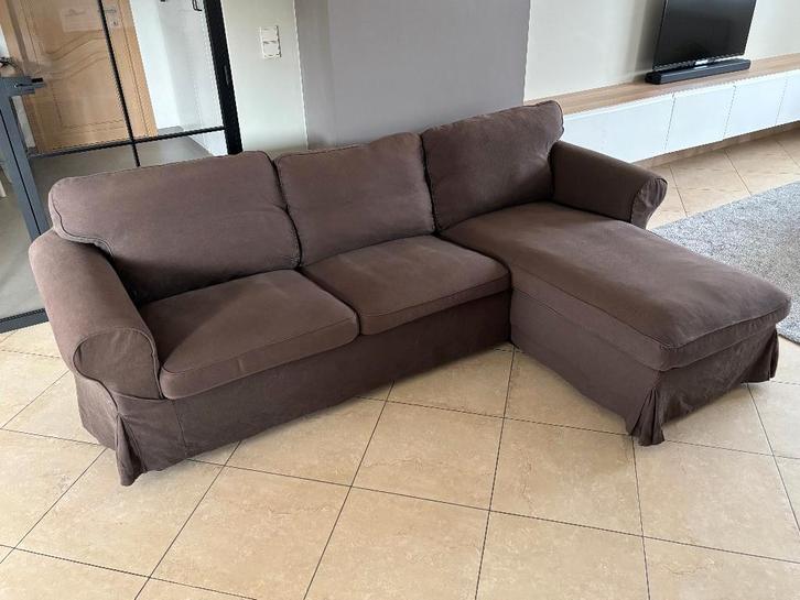 EKTORP 3-zitsbank + chaise longue, Huis en Inrichting, Zetels | Zetels, Gebruikt, Hoekbank, Driepersoons, 250 tot 300 cm, 150 cm of meer