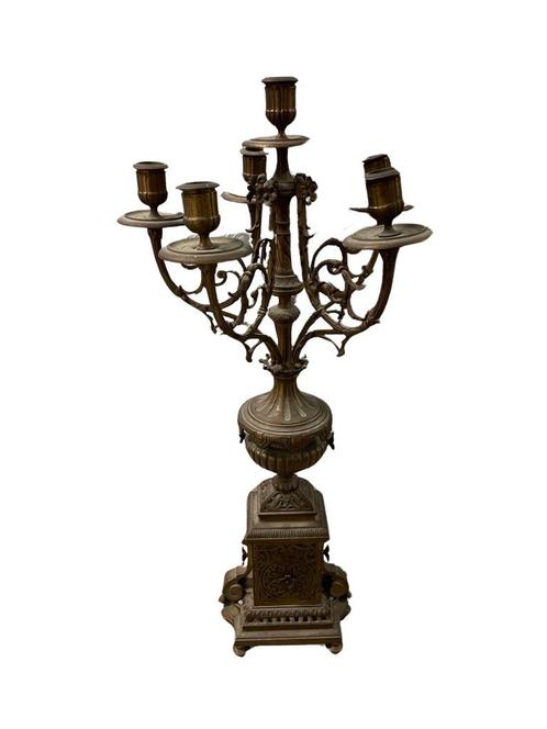 Grand Chandelier / Candélabre en Bronze à 6 Bougies du 19e s, Antiquités & Art, Antiquités | Bougeoirs, Cuivre ou Bronze, Enlèvement