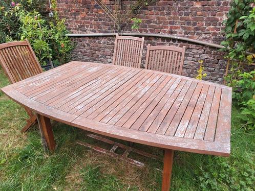 Houten tuinset (tafel + 5 stoelen), Tuin en Terras, Tuinsets en Loungesets, Gebruikt, Tuinset, Hout, Ophalen