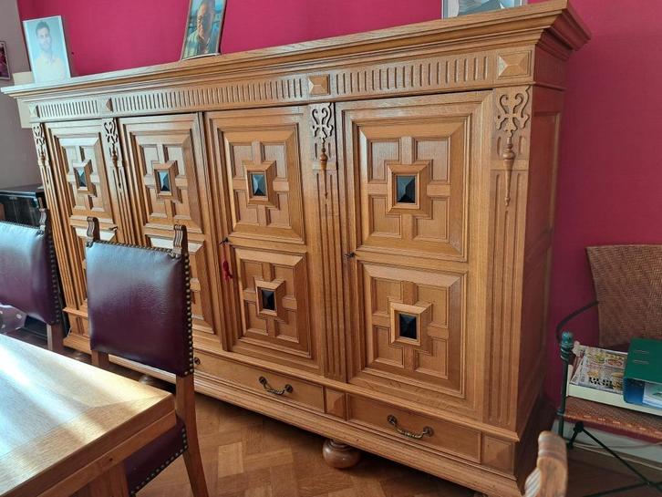 Volledige eetkamer, Huis en Inrichting, Tafels | Eettafels, Gebruikt, 50 tot 100 cm, 200 cm of meer, Rechthoekig, Eikenhout, Ophalen