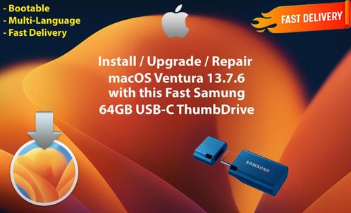 Installeer macOS Ventura 13.7.6 via USB-C Stick 64 GB OSX, Computers en Software, Besturingssoftware, Nieuw, MacOS, Verzenden