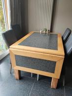 Houten tafel met marmeren blad + verlengstuk, Antiek en Kunst, Ophalen of Verzenden