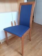 6 eetkamerstoelen van kersen/stof, Huis en Inrichting, Stoelen, Vijf, Zes of meer stoelen, Blauw, Zo goed als nieuw, Hout