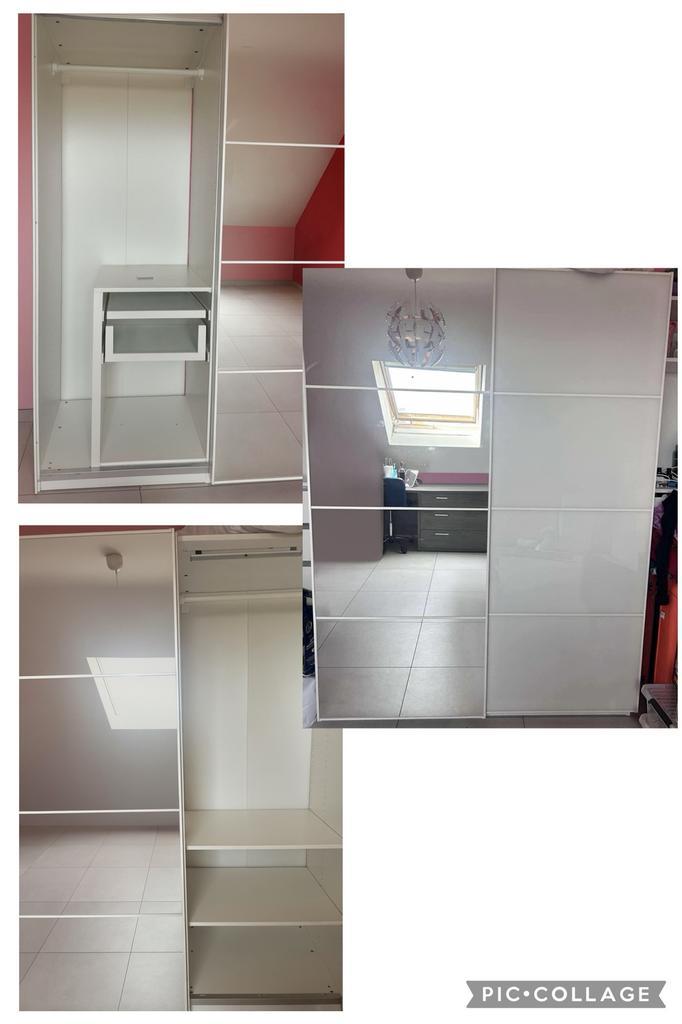 mooie schuifdeurkast - hoogglans wit en spiegel, Huis en Inrichting, Kasten | Kleerkasten, Zo goed als nieuw, 100 tot 150 cm, 200 cm of meer