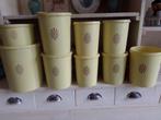9 cilindrische Tupperware Soleil-dozen (2 zonder deksel), Ophalen of Verzenden, Zo goed als nieuw, Geel, Bus of Trommel