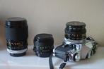 Canon AE1 + 3 Canon lenzen + Canon Flits + reistas, Ophalen, Zo goed als nieuw, Spiegelreflex, Canon