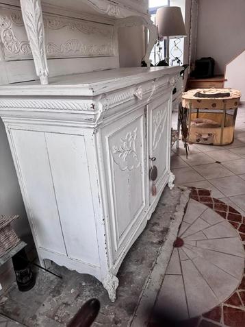 Meuble buffet ancien rare, Avec tiroir(s), Ancien rare et renove. Ceruse blanc, 100 à 150 cm, Enlèvement