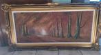Groot schilderij, dreef in een bos, van Baetens, 1m20 x 52cm, Ophalen of Verzenden