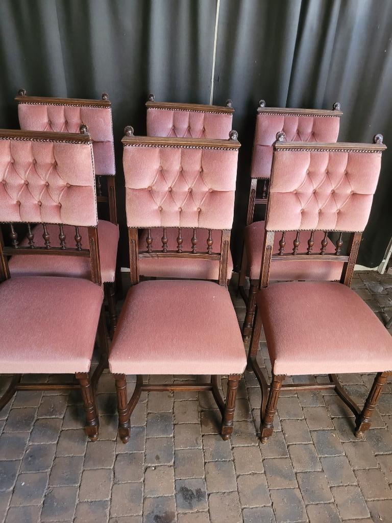 6 stoelen met roze velours, Antiek en Kunst, Ophalen