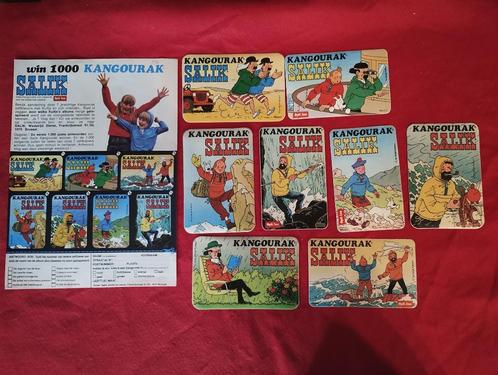 Lot de 8 autocollants Tintin Hergé Salik + publicité 1977, Collections, Personnages de BD, Comme neuf, Image, Affiche ou Autocollant
