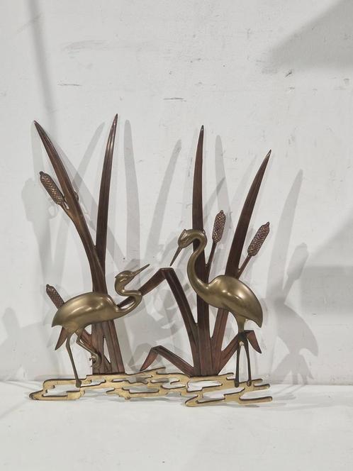 Messing Wanddecoratie Reigers/Kraanvogels , mid century, Antiek en Kunst, Kunst | Designobjecten, Ophalen of Verzenden