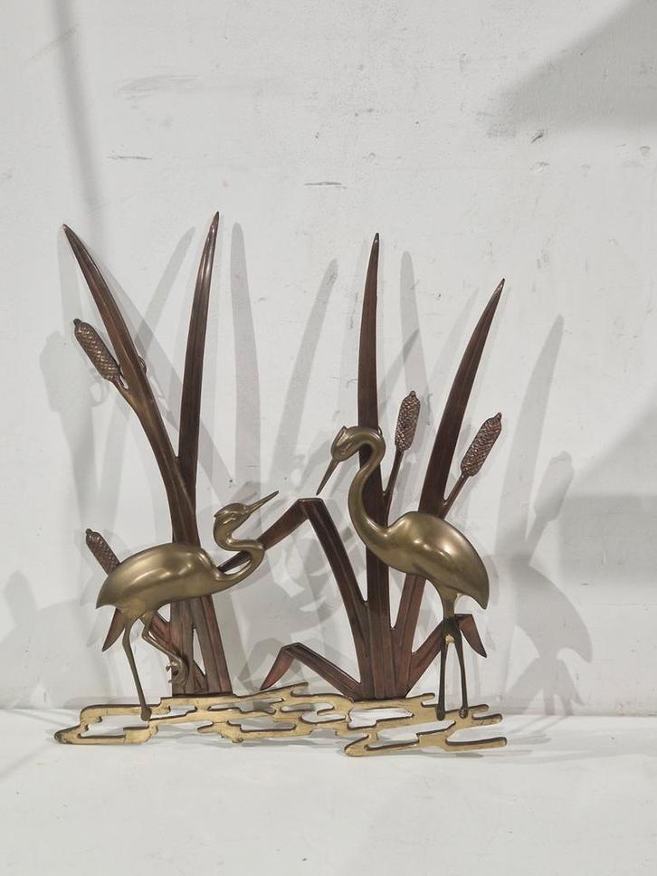 Messing Wanddecoratie Reigers/Kraanvogels , mid century, Antiek en Kunst, Kunst | Designobjecten, Ophalen of Verzenden
