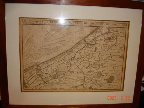 carte geo ancienne  Dunkerque,Furnes,Nieuport,Dixmude,Berge, Antiek en Kunst, Kunst | Etsen en Gravures, Ophalen of Verzenden