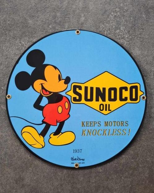 Mickey Mouse Sunoco oil gas benzine emaillen reclame bord, Verzamelen, Merken en Reclamevoorwerpen, Nieuw, Reclamebord, Ophalen of Verzenden