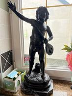 Prachtige bronzen jongen met banjo getekend Moreau, Enlèvement