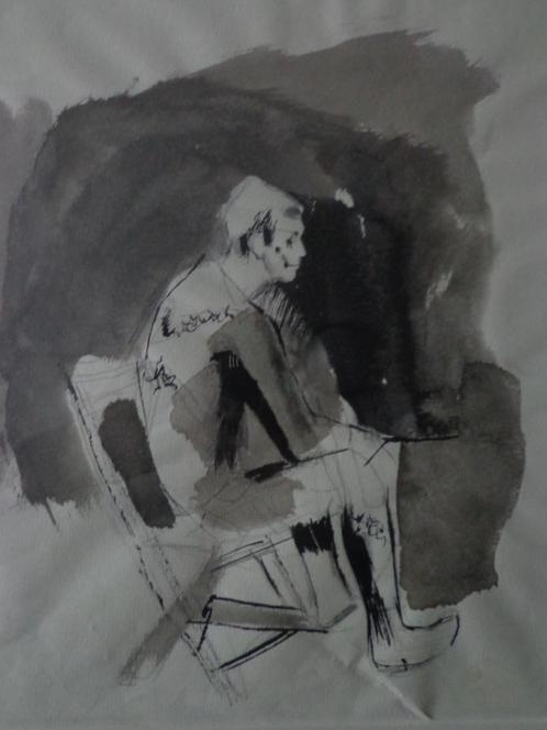 gewassen tekening Maria Segers Man zittend op een stoel, Antiek en Kunst, Kunst | Tekeningen en Fotografie, Ophalen of Verzenden