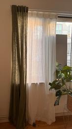 Gordijnen in wit en khaki, Huis en Inrichting, 100 tot 150 cm, 200 cm of meer, Ophalen of Verzenden, Zo goed als nieuw