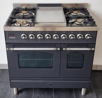 ️️☘️️Luxe Fornuis Boretti 90 cm antraciet rvs Frytop 2 ovens