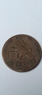 Léopold II, 2 cents, lion, centimes, inscription française 1, Timbres & Monnaies, Enlèvement ou Envoi