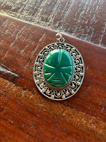 Vintage Zilver 925 hanger met groen steen beschikbaar voor biedingen