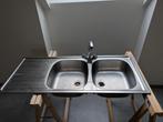 Dubbele RVS Inbouw gootsteen met mengkraan D50 x L116, Doe-het-zelf en Bouw, Ophalen, Kraan