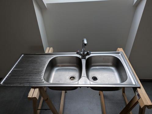 Dubbele RVS Inbouw gootsteen met mengkraan D50 x L116, Doe-het-zelf en Bouw, Sanitair, Kraan, Ophalen