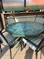 Ronde tuintafel + 4 stoelen – binnen & buiten, Huis en Inrichting, Ophalen, Zo goed als nieuw, Kunststof