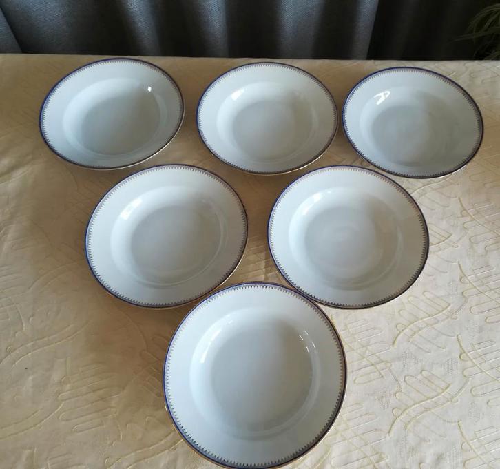 6 diepe borden met gouden rand Johann Seltmann Bavaria, Maison & Meubles, Cuisine | Vaisselle, Utilisé, Assiettes(s), Porcelaine