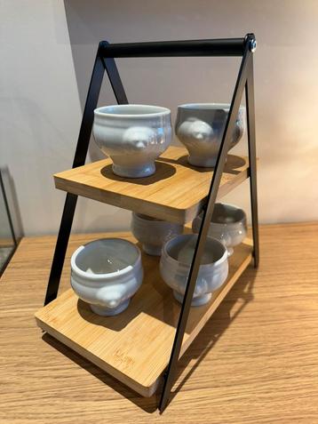 Hapjes/tapas etagère met 6 keramiek potjes 28x16cm H30cm beschikbaar voor biedingen