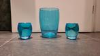 Magnifique vase turquoise et 2 bougeoirs, Comme neuf, Enlèvement, Moins de 50 cm, Autres couleurs