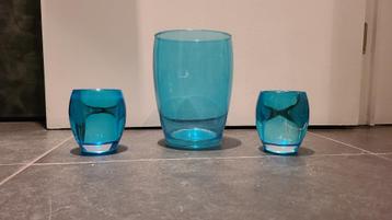 Magnifique vase turquoise et 2 bougeoirs