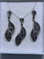 Zilveren set met echte Onyx, Amethist en Smaragd, Verzenden, Nieuw, Met edelsteen, Knopjes of Stekers