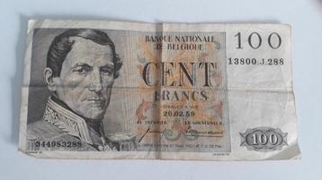 Billet Belgique 100 Francs 1959