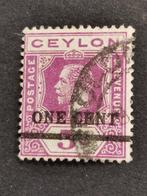 Ceylon 1918 - Koning George V met opdruk ONE CENT, Ophalen of Verzenden, Gestempeld, Zuid-Azië