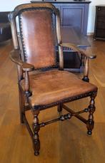 Antieke Eiken eetkamerstoelen met Patina Leer (6 stuks), Enlèvement