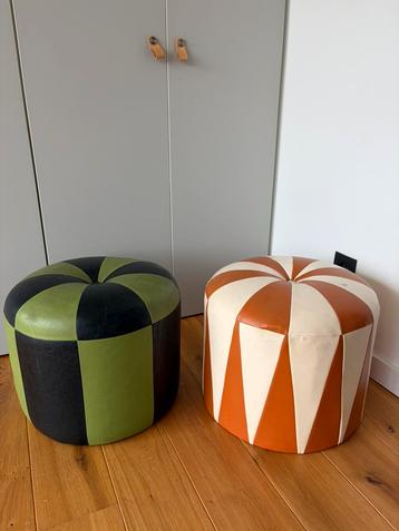Leren ronde poef jaren 60 - 70 Vintage beschikbaar voor biedingen
