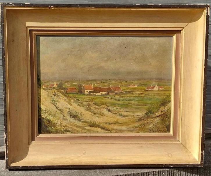 Huile sur toile dunes et champs signe j van der elst, Antiek en Kunst, Kunst | Schilderijen | Klassiek, Ophalen of Verzenden