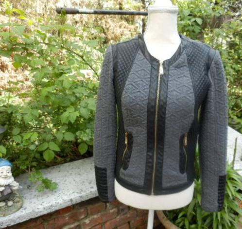 (13)- veste femme t.L grise noire - giorgia -, Kleding | Dames, Jassen | Zomer, Zo goed als nieuw, Maat 38/40 (M), Grijs, Ophalen of Verzenden