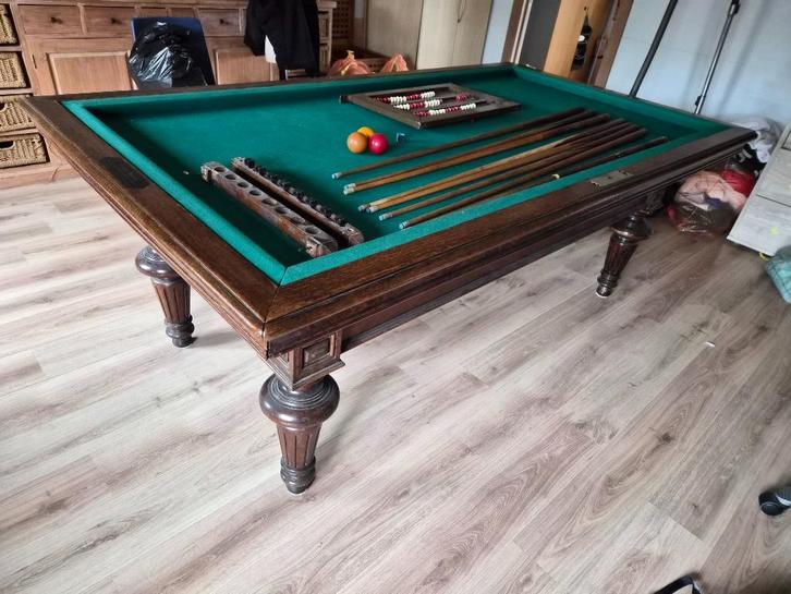 Antieke biljart Charles Toulet - compleet met keuen, Sport en Fitness, Biljarten en Poolen, Gebruikt, Biljarttafel, Ophalen of Verzenden