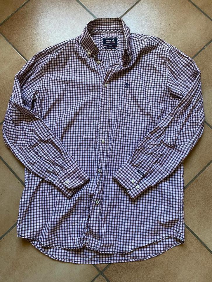 River Woods regular fit M roze bruin geruit hemd (=XL), Kleding | Heren, Overhemden, Gedragen, Halswijdte 43/44 (XL), Roze, Verzenden