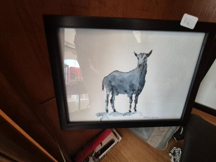 Aquarel geit - Geel - Putte, Antiek en Kunst, Kunst | Schilderijen | Modern, Ophalen of Verzenden