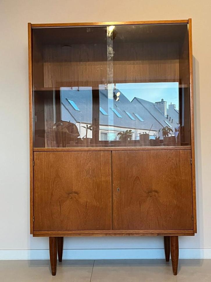 Vintage mid-century vitrinekast / dressoir – jaren 60, Huis en Inrichting, Kasten | Dressoirs, Glas, Ophalen