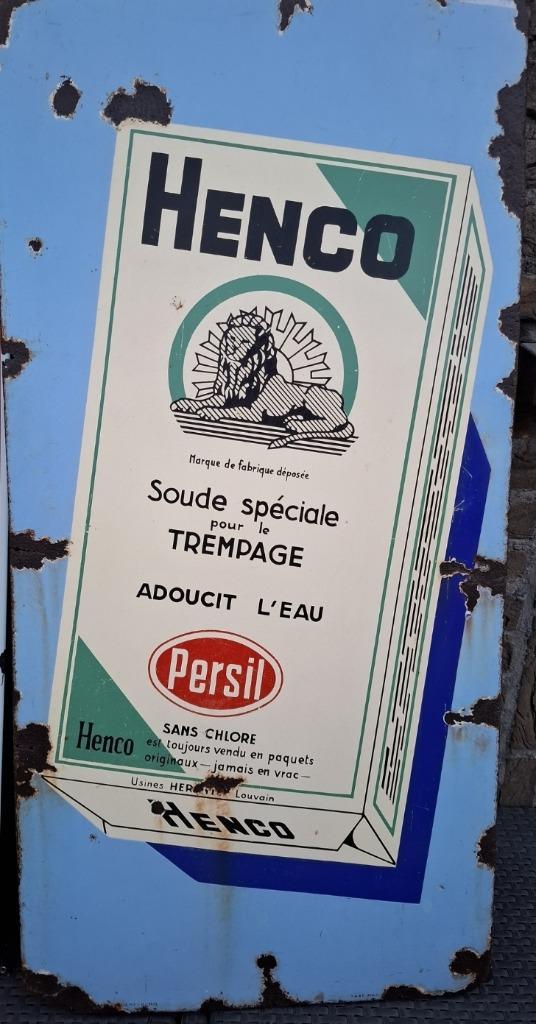 Oud emaillebord Henco Persil (Emaillerie Belge), Verzamelen, Merken en Reclamevoorwerpen, Zo goed als nieuw, Reclamebord, Ophalen of Verzenden