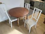 Table ronde en acajou avec 3 chaises en bois, 100 à 150 cm, 100 à 150 cm, Rond, Autres essences de bois
