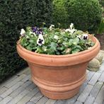 Italiaanse terracottapotten + schalen, Jardin & Terrasse, Pots de fleurs, Comme neuf, Terracotta, Rond, Enlèvement